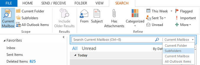 Organise your inbox with the Microsoft Outlook 2013 search bar